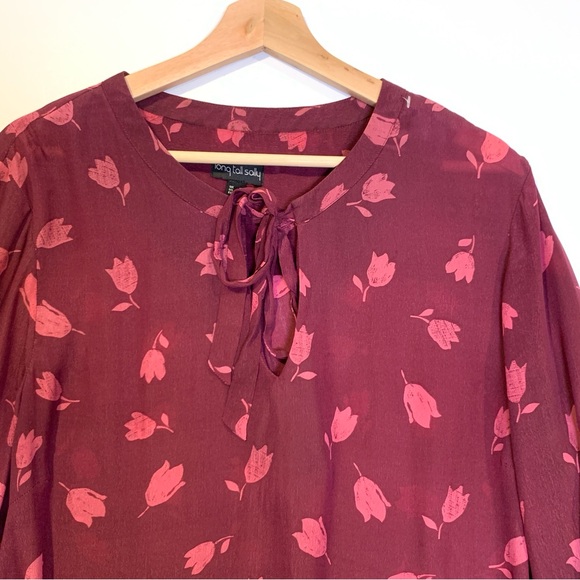 Long Tall Sally Size Red Floral Long Sleeve Blouse Size 14 - Picture 4 of 13
